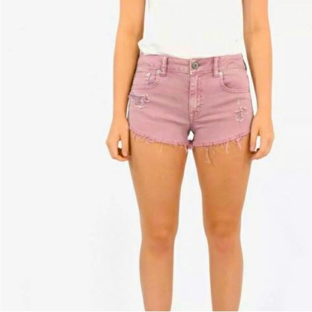 American Eagle Pink cutoffs Jean Shorts  distressed denim Stretch Size 8 cotton